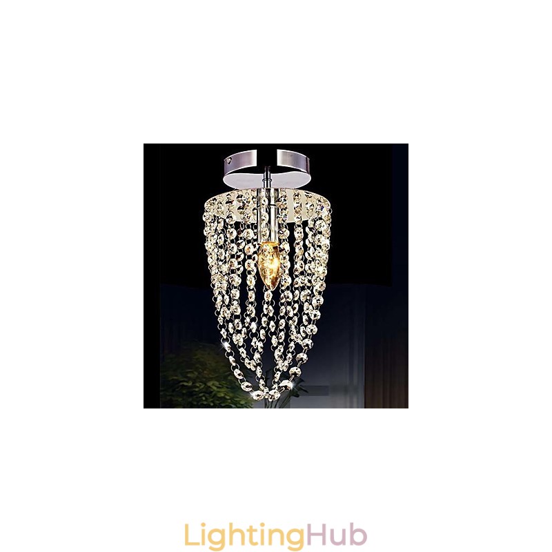 1 Light Chrome Modern K9 Transparent Crystal Chandelier with 1 Bulb