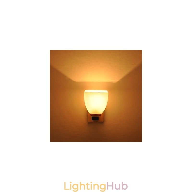 Simple Wall Lamp Bedside Desk Lamp With Glass Shade and Solid Wood for Bedroom Dresser Living Room Baby Room College Dorm Coffee Table Bookcas