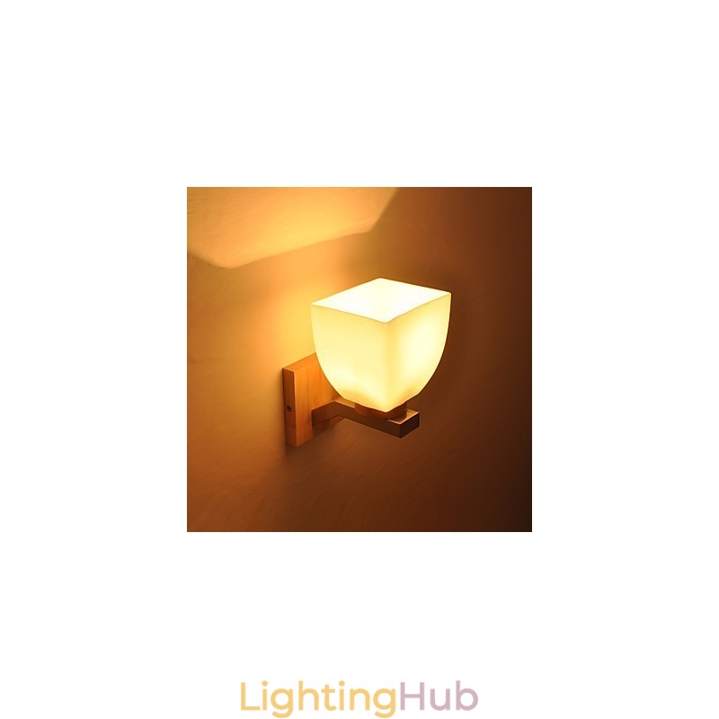 Simple Wall Lamp Bedside Desk Lamp With Glass Shade and Solid Wood for Bedroom Dresser Living Room Baby Room College Dorm Coffee Table Bookcas