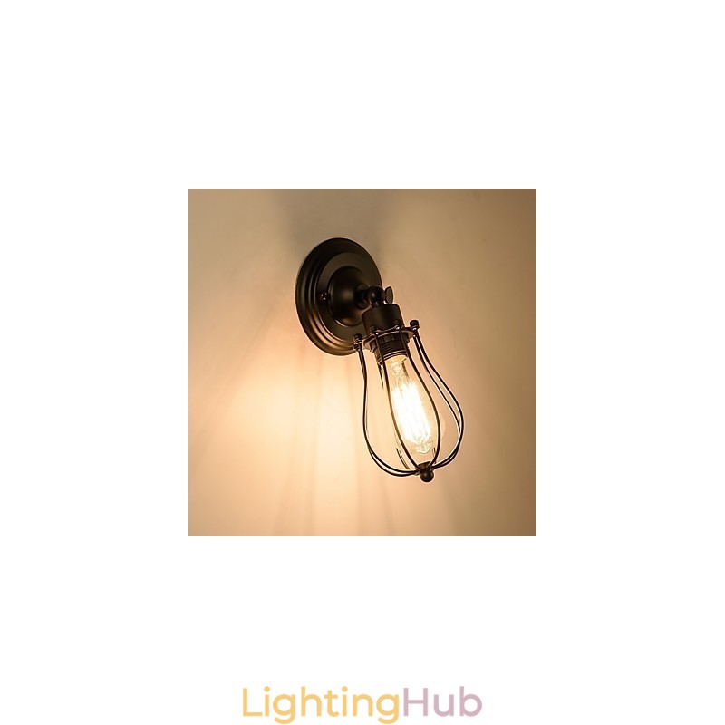 Vintage Wall Light Industrial Wall Sconce Black Metal Wire Caged Wall Light