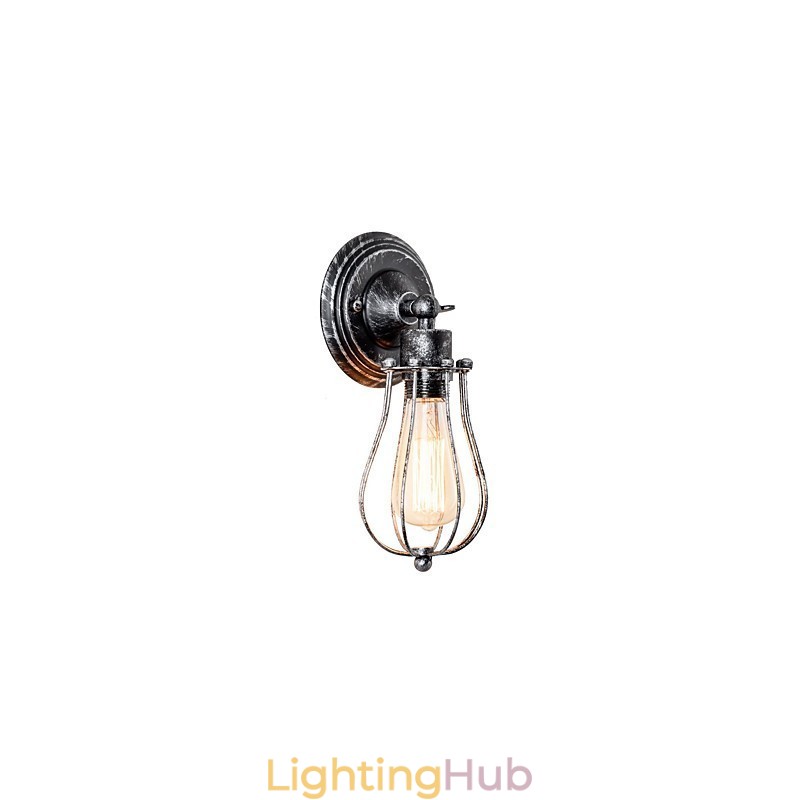 Vintage Wall Light Industrial Wall Sconce Black Metal Wire Caged Wall Light