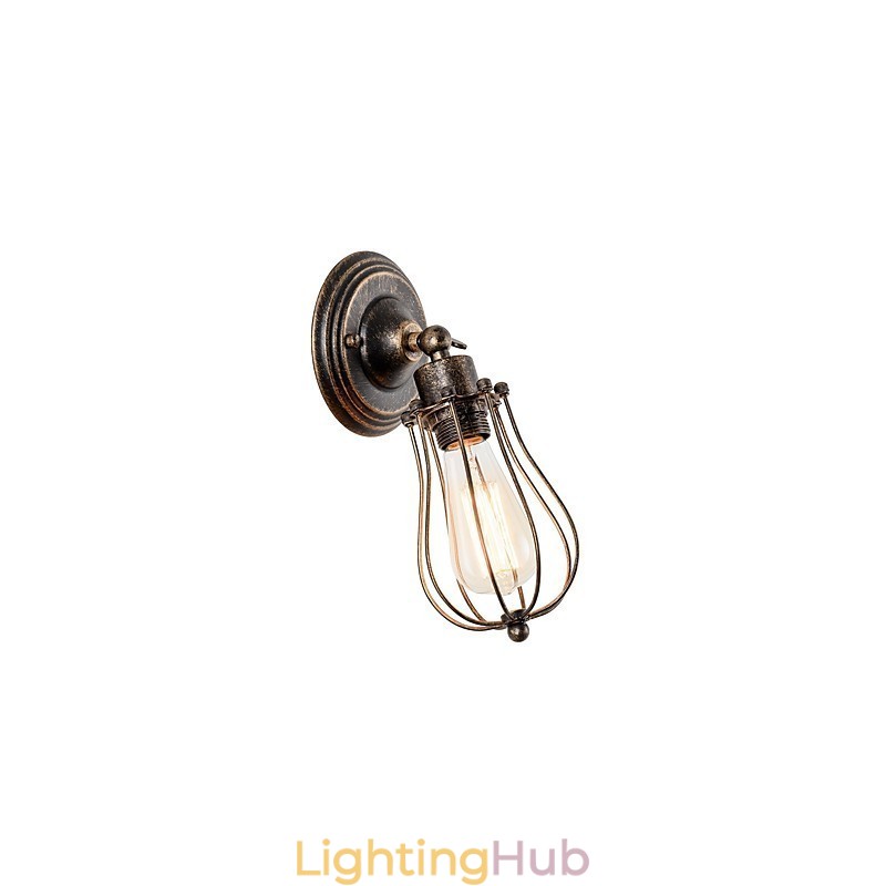 Vintage Wall Light Industrial Wall Sconce Black Metal Wire Caged Wall Light