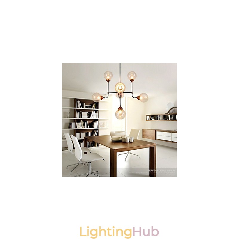 Modern Creative Wrought Iron Chandelier Restoring Ancient Ways Glass Ball Molecular Magic Beans Droplight