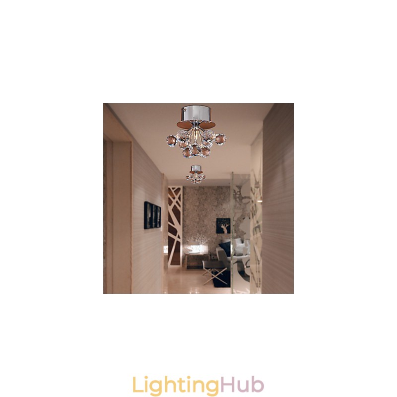 Modern Contemporary Crystal Mini Style Chrome Metal Flush Mount