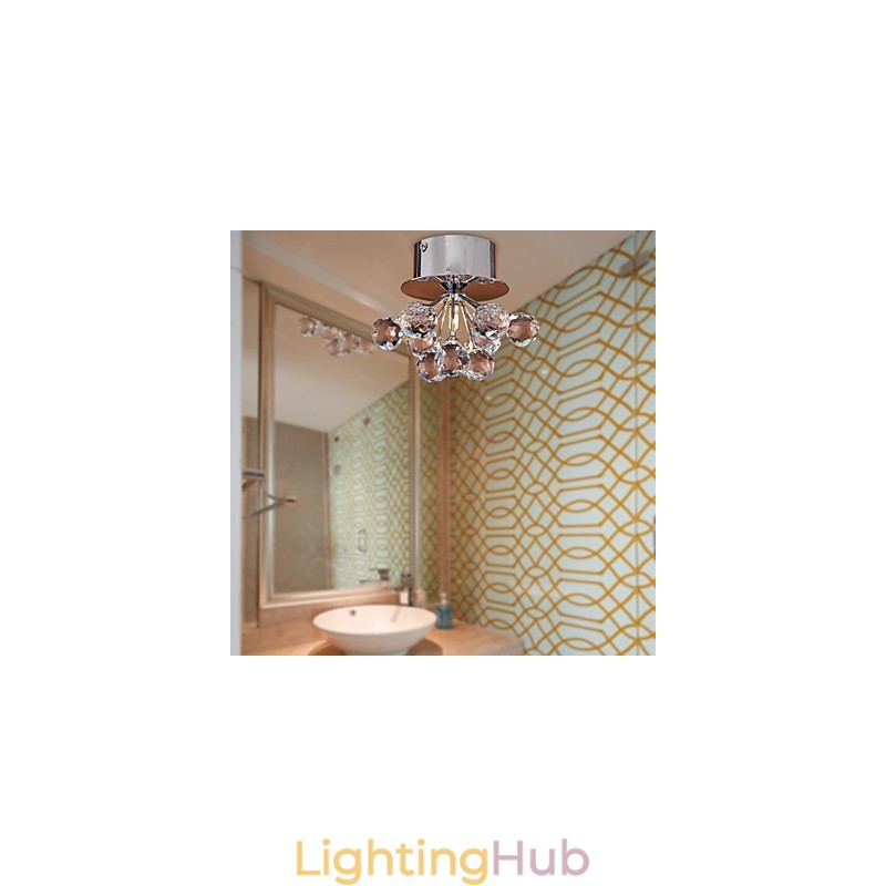 Modern Contemporary Crystal Mini Style Chrome Metal Flush Mount