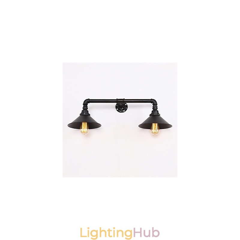 Vintage Industrial Pipe Wall Lights Black Metal Shade Restaurant Cafe Bar Decoration lighting With 2 Light Painted Finish