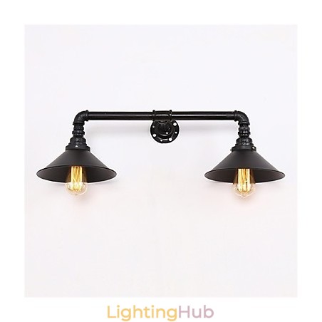 Vintage Industrial Pipe Wall Lights Black Metal Shade Restaurant Cafe Bar Decoration lighting With 2 Light Painted Finish Vintage Industrial Pipe Wall Lights Black Metal Shade Restaurant Cafe Bar Decoration lighting With 2 Light Painted Finish