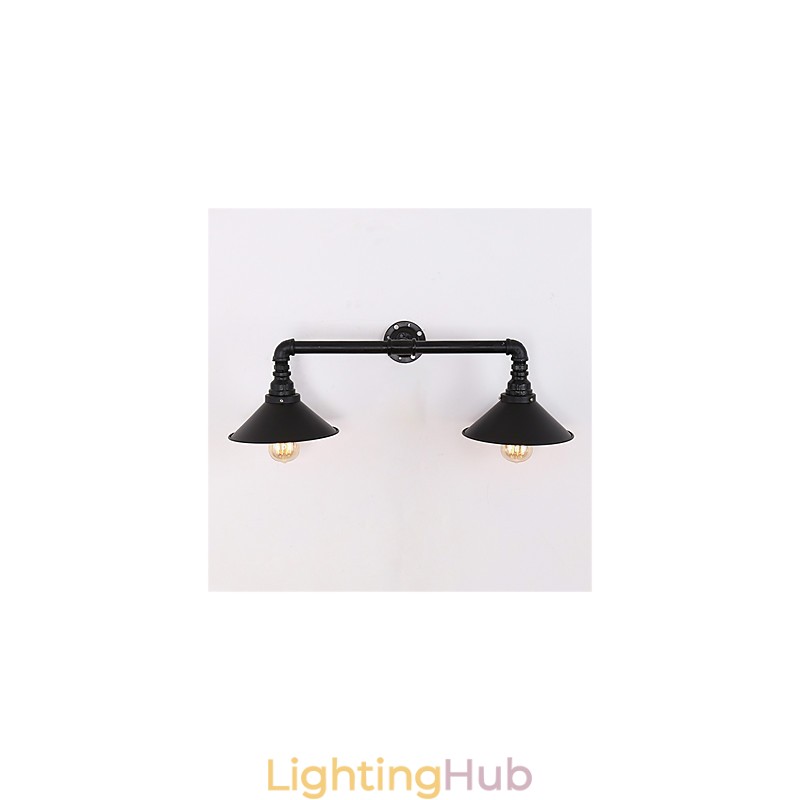 Vintage Industrial Pipe Wall Lights Black Metal Shade Restaurant Cafe Bar Decoration lighting With 2 Light Painted Finish