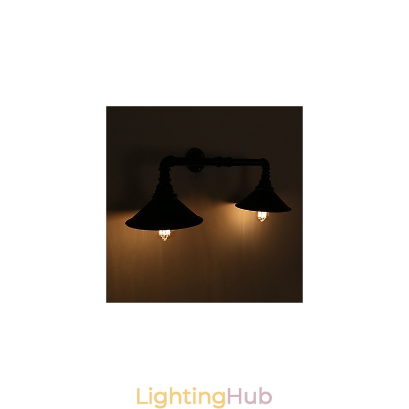 Vintage Industrial Pipe Wall Lights Black Metal Shade Restaurant Cafe Bar Decoration lighting With 2 Light Painted Finish