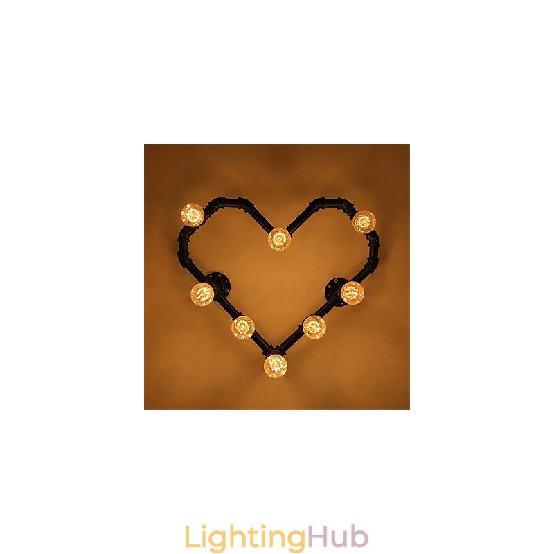 Vintage Water Pipe Loving Heart Creative Wall Lights Industrial Living Room Restaurant Bars Cafe decoration Wall Sconces