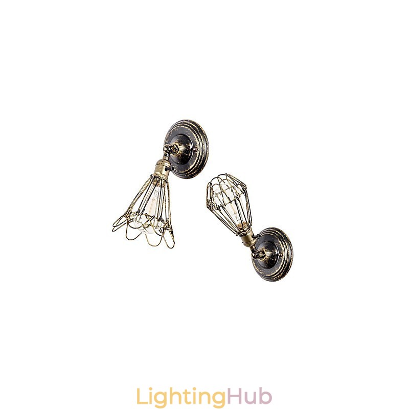Wall Sconces Vintage Indoor Angle Adjustable Metal Wall Light Retro Wire Cage Wall Lamp