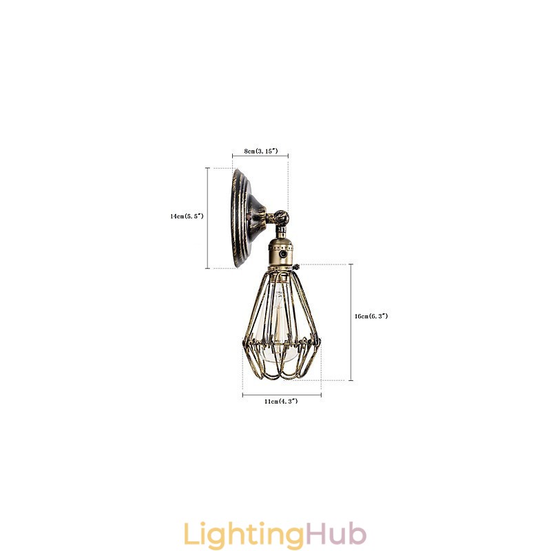 Wall Sconces Vintage Indoor Angle Adjustable Metal Wall Light Retro Wire Cage Wall Lamp