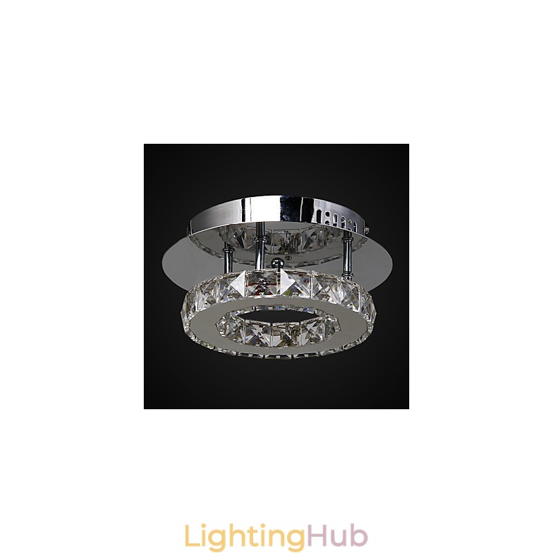 Modern Contemporary Crystal Chrome Metal Flush Mount
