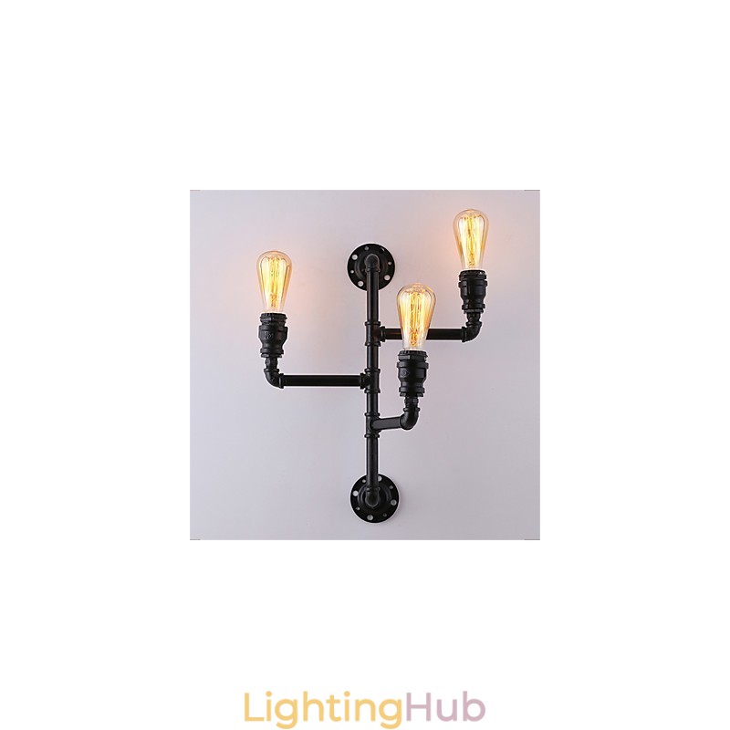Vintage Industrial Pipe Wall Lights Black Creative Lights Restaurant Cafe Bar Decoration lighting With 3 Light Painted Finish
