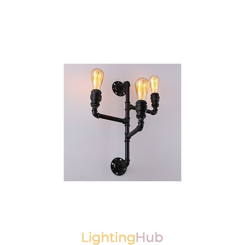 Vintage Industrial Pipe Wall Lights Black Creative Lights Restaurant Cafe Bar Decoration lighting With 3 Light Painted Finish