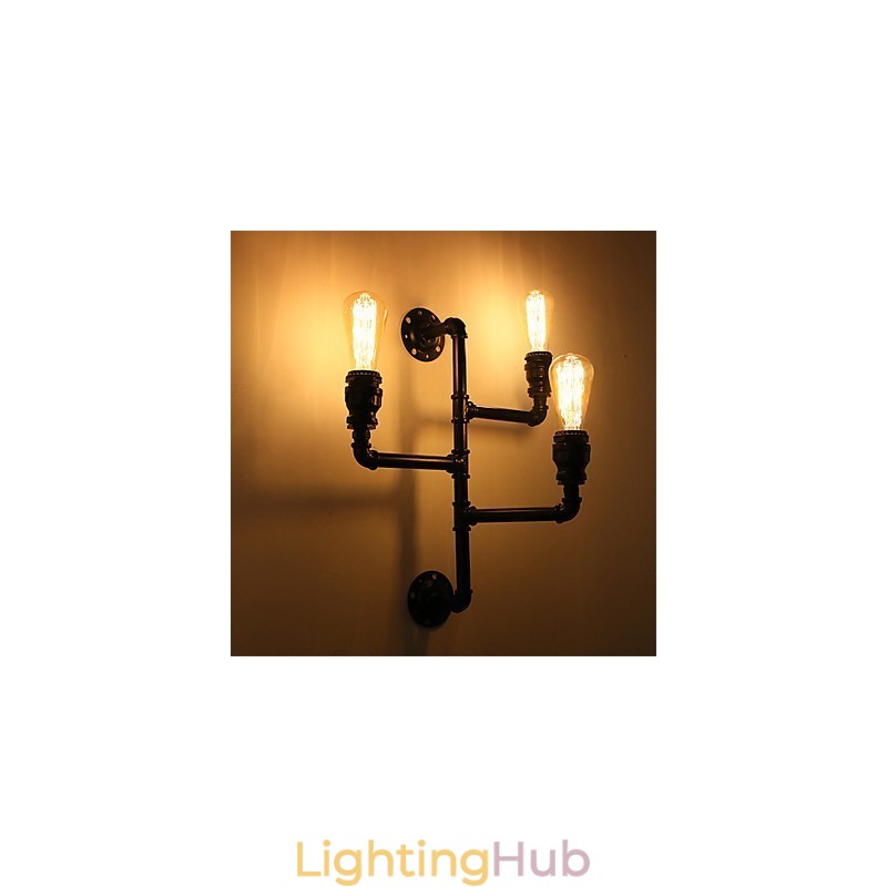 Vintage Industrial Pipe Wall Lights Black Creative Lights Restaurant Cafe Bar Decoration lighting With 3 Light Painted Finish