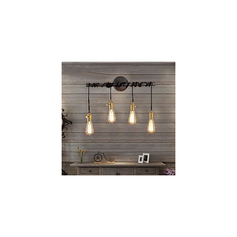 Vintage Industrial Pipe Wall Lights With switch Creative Lights Restaurant Cafe Bar Decoration lighting With 4 Light Painted Finish