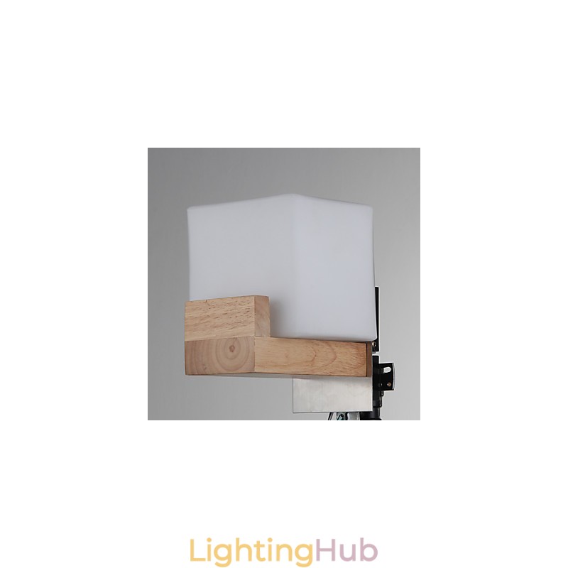 Simple Wall Lamp Bedside Desk Lamp With Glass Shade and Solid Wood for Bedroom Dresser Living Room Baby Room College Dorm Coffee Table Bookcas