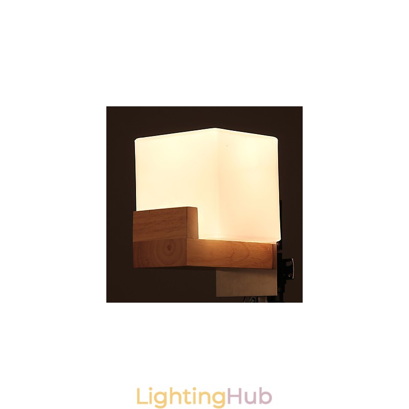 Simple Wall Lamp Bedside Desk Lamp With Glass Shade and Solid Wood for Bedroom Dresser Living Room Baby Room College Dorm Coffee Table Bookcas