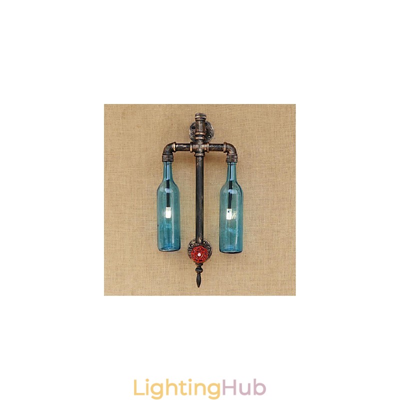 American Themed Restaurant Bar Iron With Switch Water Pipe Wine Bottle Wall Lamp Blue
