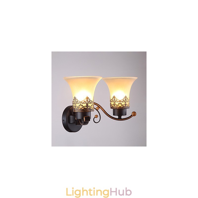 Double Head Amercian Countryside Vintage Metal with Glass Wall Lamp for the Canteen Room Living Room Entry Foyer Decorate Wall Lamp
