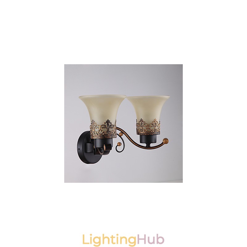 Double Head Amercian Countryside Vintage Metal with Glass Wall Lamp for the Canteen Room Living Room Entry Foyer Decorate Wall Lamp