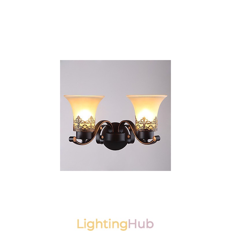Double Head Amercian Countryside Vintage Metal with Glass Wall Lamp for the Canteen Room Living Room Entry Foyer Decorate Wall Lamp