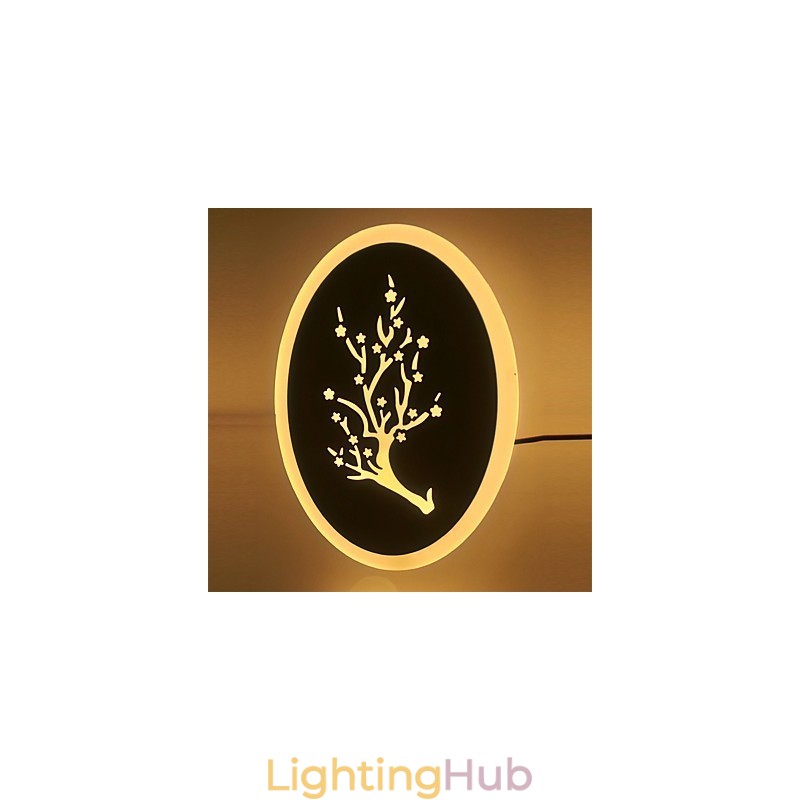 Plum Carved Acrylic Scrub Wall Light Round Shaped Bedside Lamp Corridor Lights Warm White AC220V