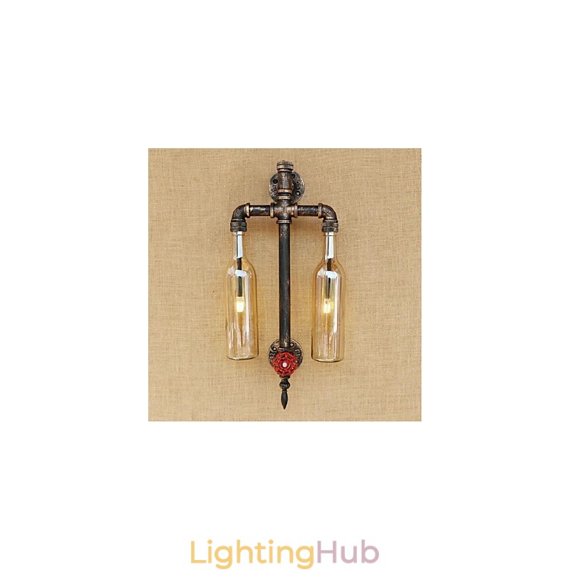 American Themed Restaurant Bar Iron With Switch Water Pipe Wine Bottle Wall Lamp Amber