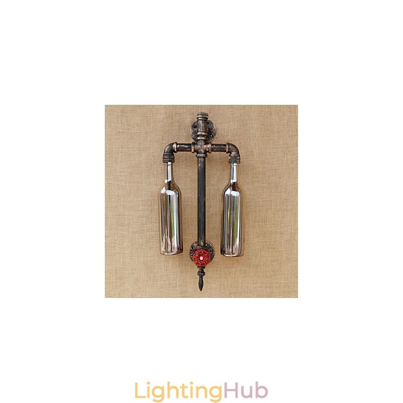 American Themed Restaurant Bar Iron With Switch Water Pipe Wine Bottle Wall Lamp Gray