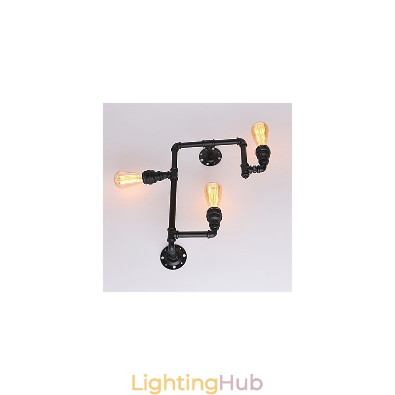 Vintage Industrial Pipe Wall Lights Black Creative Lights Restaurant Cafe Bar Decoration lighting With 3 Light Painted Finish