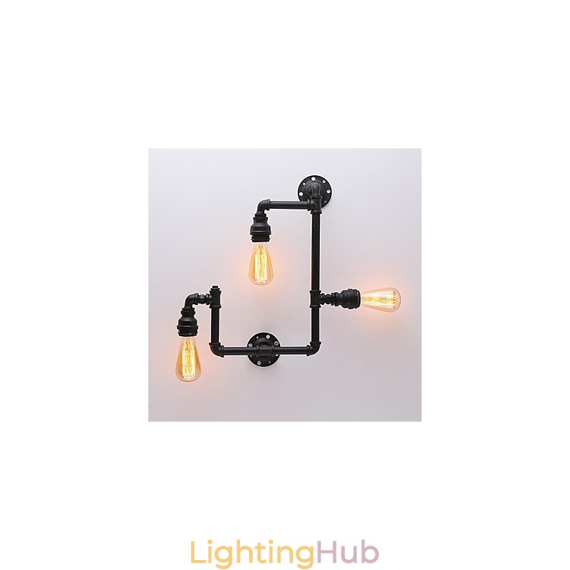 Vintage Industrial Pipe Wall Lights Black Creative Lights Restaurant Cafe Bar Decoration lighting With 3 Light Painted Finish