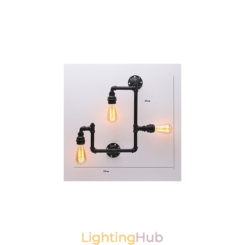 Vintage Industrial Pipe Wall Lights Black Creative Lights Restaurant Cafe Bar Decoration lighting With 3 Light Painted Finish