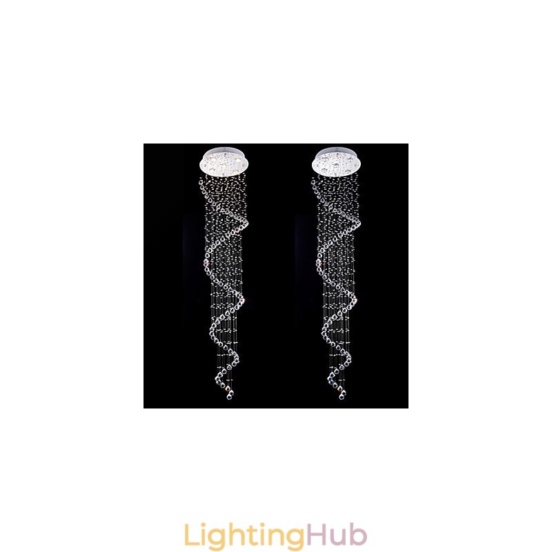 Crystal Pendant Light Chandelier Lighting 5 Lights Silver Canpoy Clear K9 Crystal Helix Ceiling Lamps