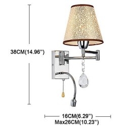 Wall Lamp for Bedroom Reading Lamp Fabric Lamp Modern Comtemporary Country Chrome Feature for Crystal Swing Arm