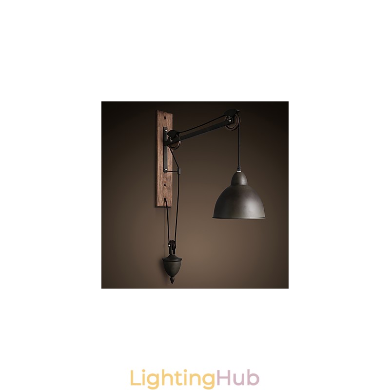 American country style wall lamp retro creative Wooden pulley wall lamp
