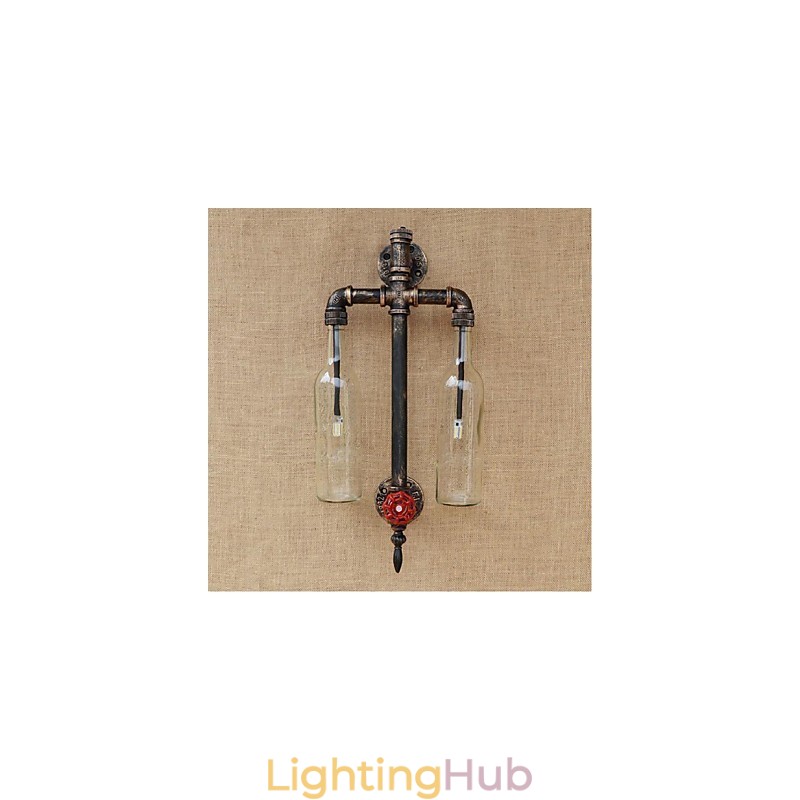 American Themed Restaurant Bar Iron With Switch Water Pipe Wine Bottle Wall Lamp Transparent