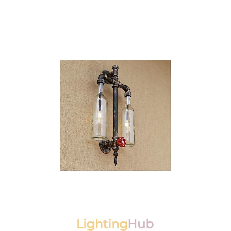 American Themed Restaurant Bar Iron With Switch Water Pipe Wine Bottle Wall Lamp Transparent