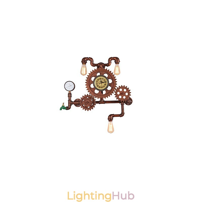 Vintage Industrial Pipe Wall Lights Wood Gear Shape Creative turnable Lights Restaurant Cafe Bar Decoration lighting