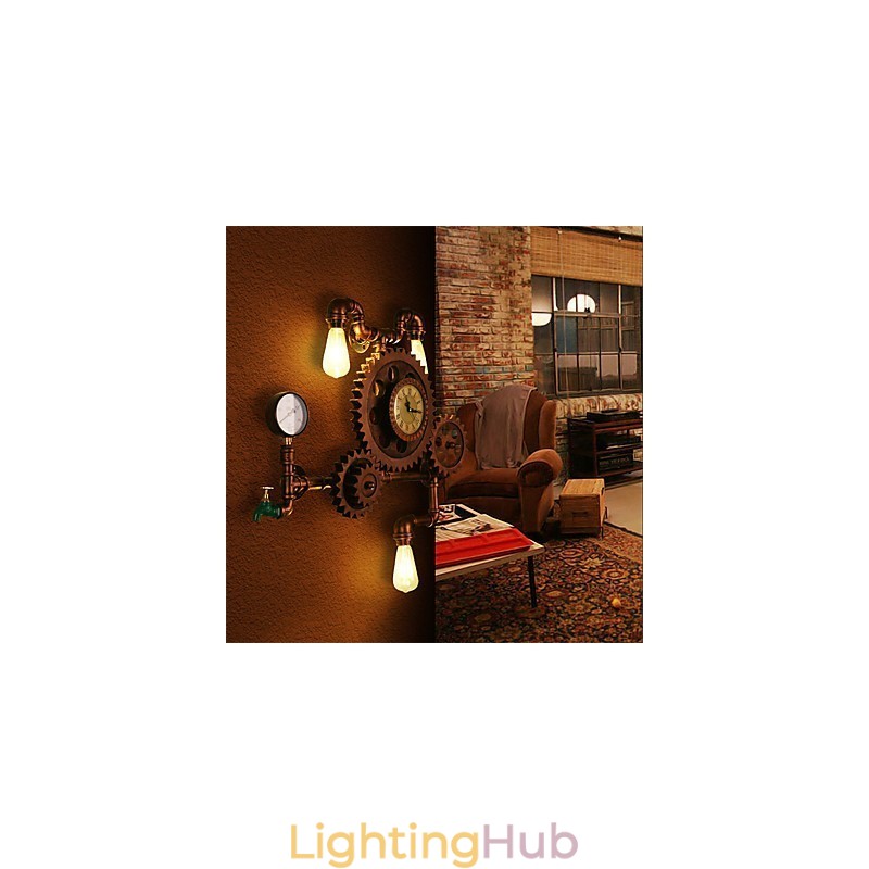 Vintage Industrial Pipe Wall Lights Wood Gear Shape Creative turnable Lights Restaurant Cafe Bar Decoration lighting
