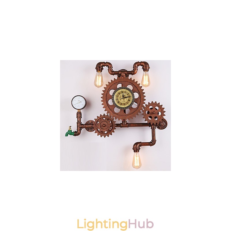 Vintage Industrial Pipe Wall Lights Wood Gear Shape Creative turnable Lights Restaurant Cafe Bar Decoration lighting