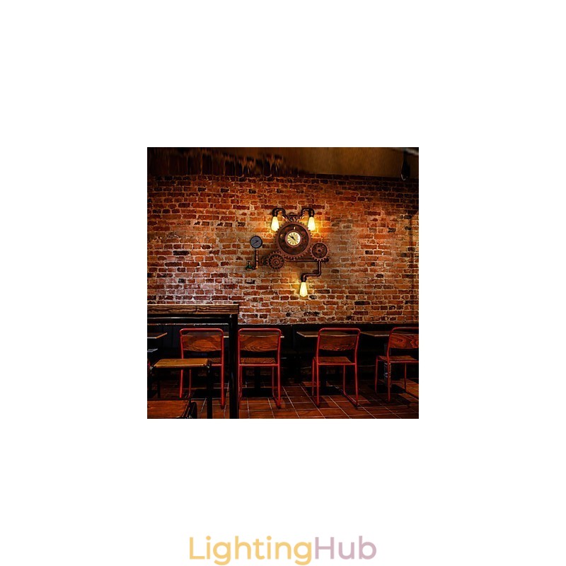 Vintage Industrial Pipe Wall Lights Wood Gear Shape Creative turnable Lights Restaurant Cafe Bar Decoration lighting