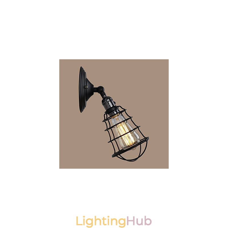 With switch Vintage 1 Light Industrial Black Metal Cage Loft Wall Lamp Living Room Dining Room Hallway Cafe Bars Bar Wall Sconce