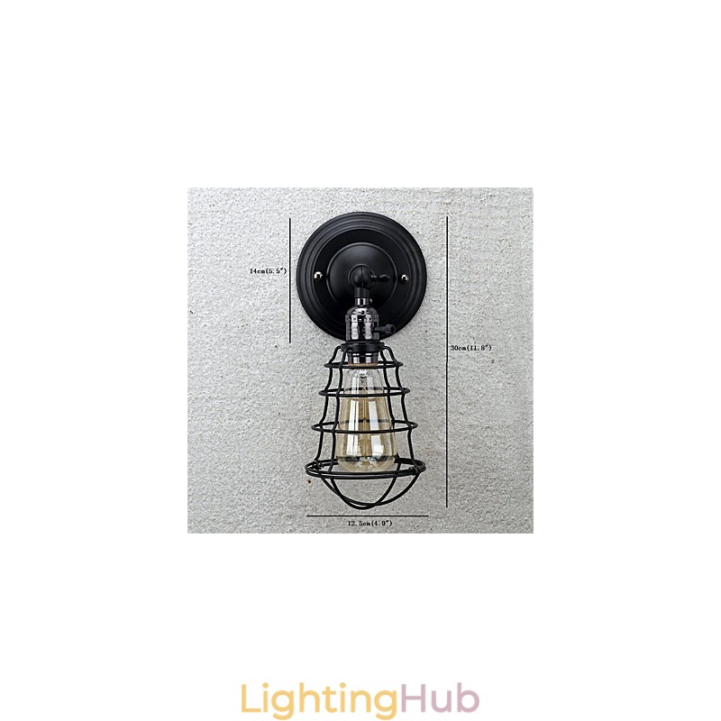 With switch Vintage 1 Light Industrial Black Metal Cage Loft Wall Lamp Living Room Dining Room Hallway Cafe Bars Bar Wall Sconce