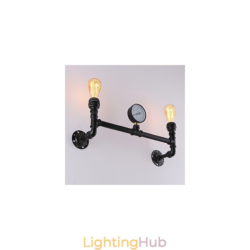Vintage Industrial Pipe Wall Lights Black Creative Lights Restaurant Cafe Bar Decoration lighting With 2 Light Painted Finish