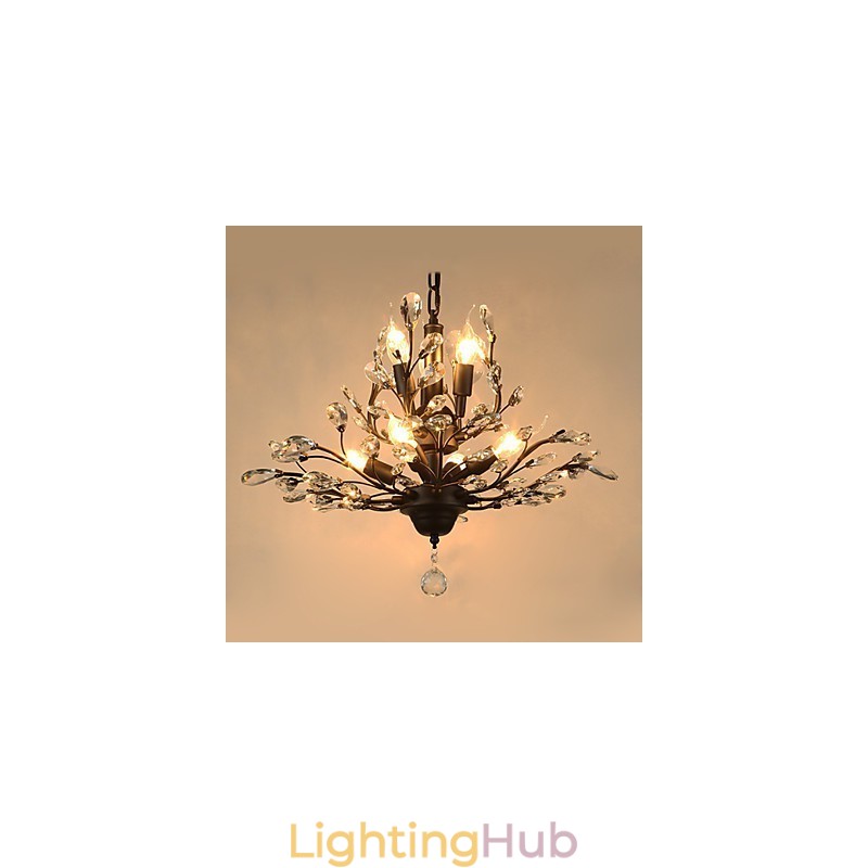Vintage Crystal Flush Mount 8 Lights Metal Painting Black OR Gold