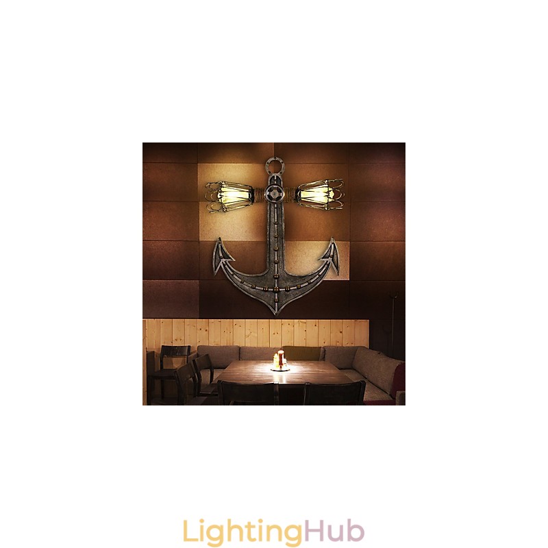 Vintage Industrial Wall Lights Wood Boat Anchor Shape Creative Restaurant Cafe Bar Decoration lighting