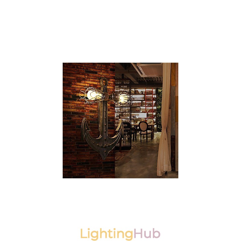 Vintage Industrial Wall Lights Wood Boat Anchor Shape Creative Restaurant Cafe Bar Decoration lighting
