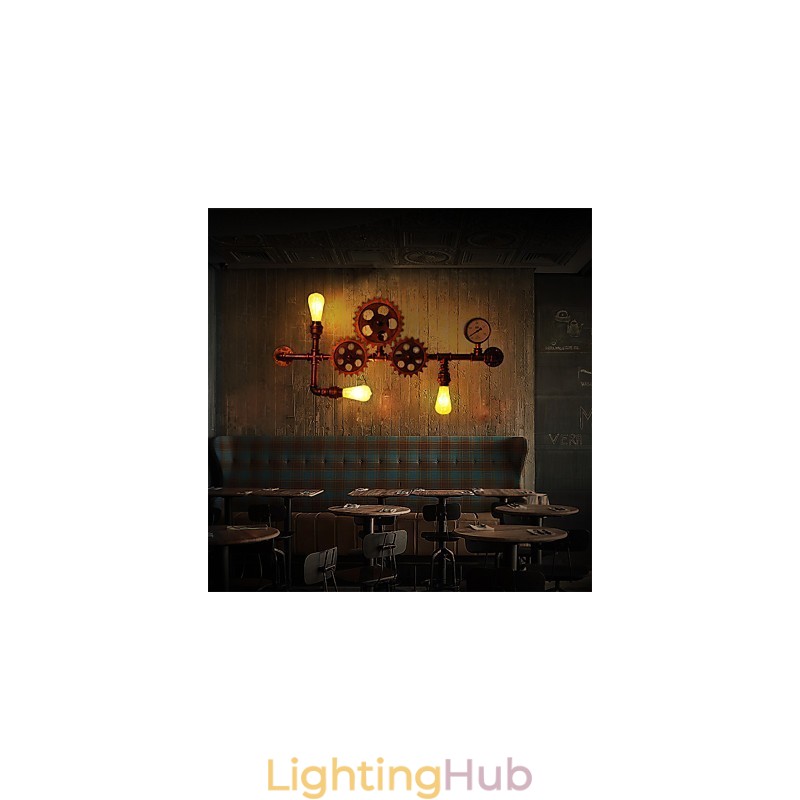Vintage Industrial Pipe Wall Lights Wood Helm Shape Creative turnable Lights Restaurant Cafe Bar Decoration lighting