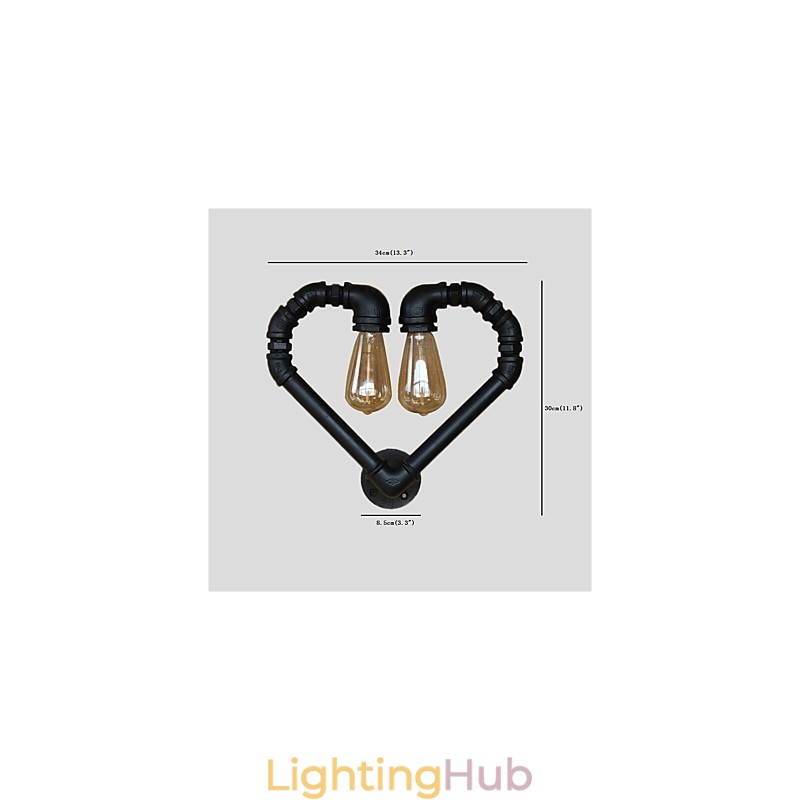 Vintage Water Pipe Loving Heart Creative Wall Lights Industrial Living Room Restaurant Bars Cafe decoration Wall Sconces